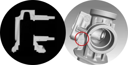 2D and 3D view of scan with beam hardening correction