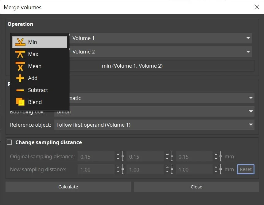 Merge volumes dialog